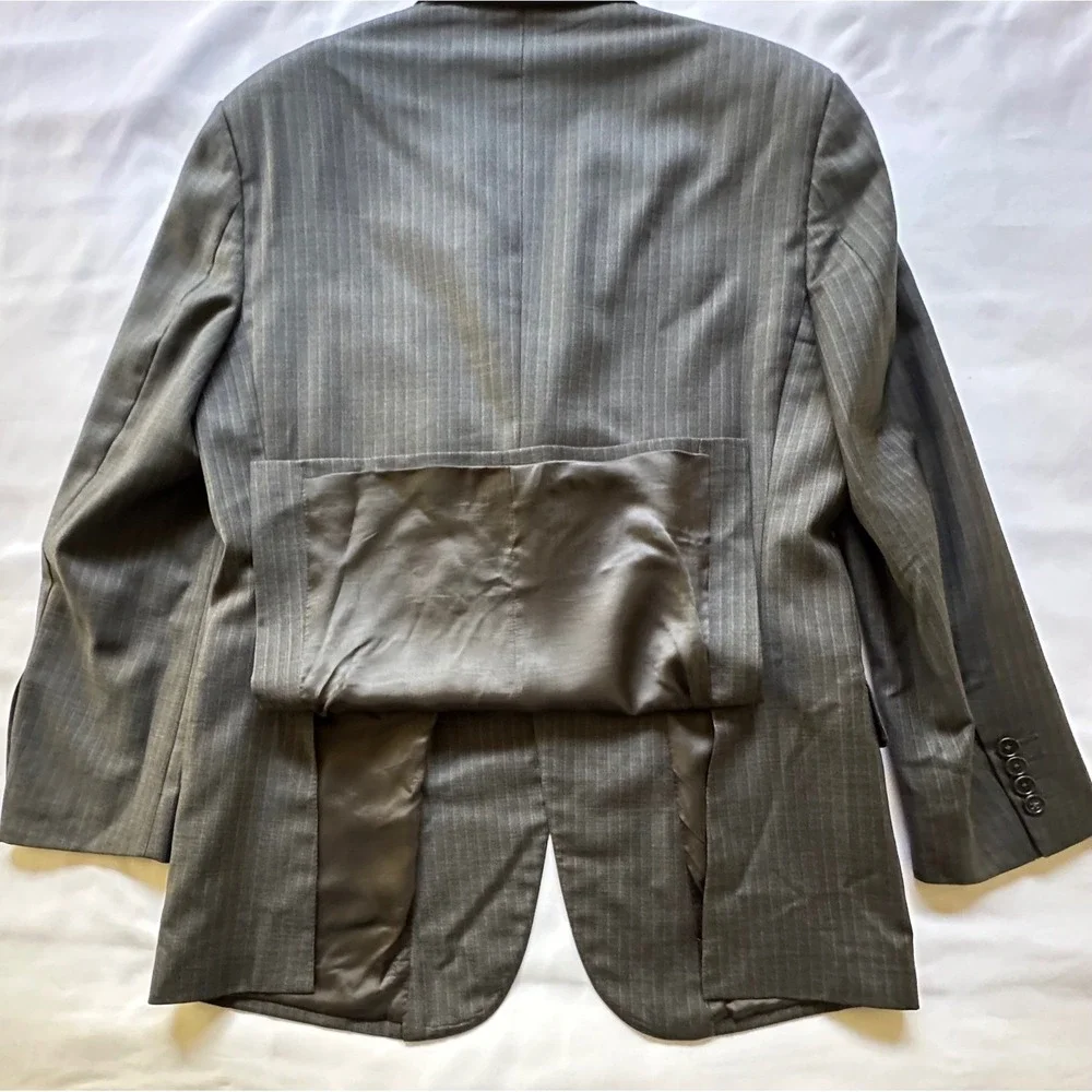 Pronto Uomo Couture Blazer Grey Pinstripe Lessona Super 100s Wool Italy 38 Short